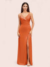 Simple Soft Satin Sexy Spaghetti Straps Long Side Slit Bridesmaid Dresses