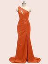 Sexy Mermaid One Shoulder Long Soft Satin Formal Prom Dresses With Slit