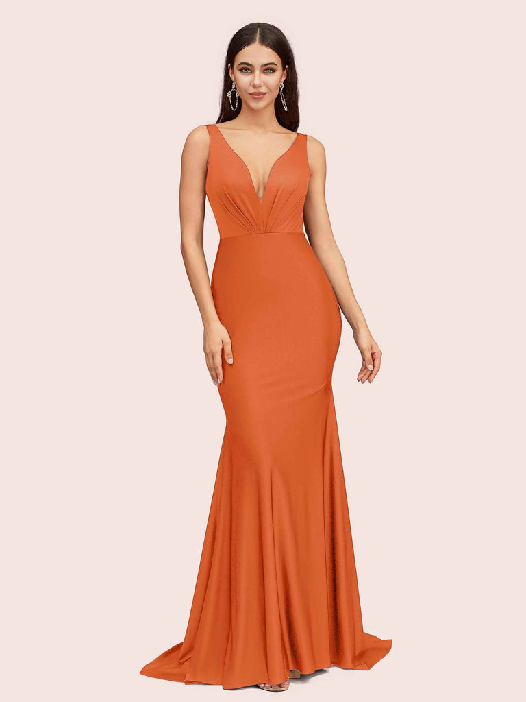 Sexy Backless Deep V-neck Long Soft Satin Mermaid Party Prom Dresses Online