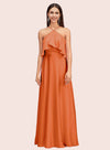 Elegant A-line Halter Sleeveless Long Soft Satin Bridesmaid Dresses Online