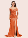 Sexy Side Slit Mermaid Off Shoulder Long Soft Satin Bridesmaid Dresses Online