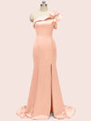 Sexy Side Slit One Shoulder Mermaid Long Soft Satin Graduation Prom Dresses Online