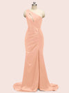 Sexy Mermaid One Shoulder Long Soft Satin Bridesmaid Dresses With Slit