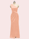 Elegant One Shoulder Long Soft Satin Mermaid Evening Prom Dresses With Slit