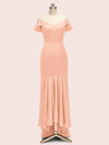Sexy Cold Shoulder High Low Asymmetric Soft Satin Bridesmaid Dresses Online