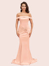Sexy Off Shoulder Mermaid Long Soft Satin Bridesmaid Dresses 2023