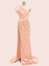 Sexy One Shoulder Side Slit Long Soft Satin Graduation Evening Prom Dresses