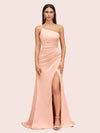 Soft Satin One Shoulder Side Slit Silky Long Mermaid Bridesmaid Dresses Online