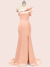 Elegant One Shoulder Mermaid Long Soft Satin Bridesmaid Dresses Online