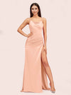 Sexy Spaghetti Straps Mermaid Long Soft Satin Bridesmaid Dresses With Slit