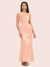Elegant Cowl Neck Mermaid Long Soft Satin Party Prom Dresses Online