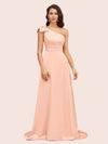 Elegant One Shoulder Long Soft Satin Formal Maxi Prom Dresses Online