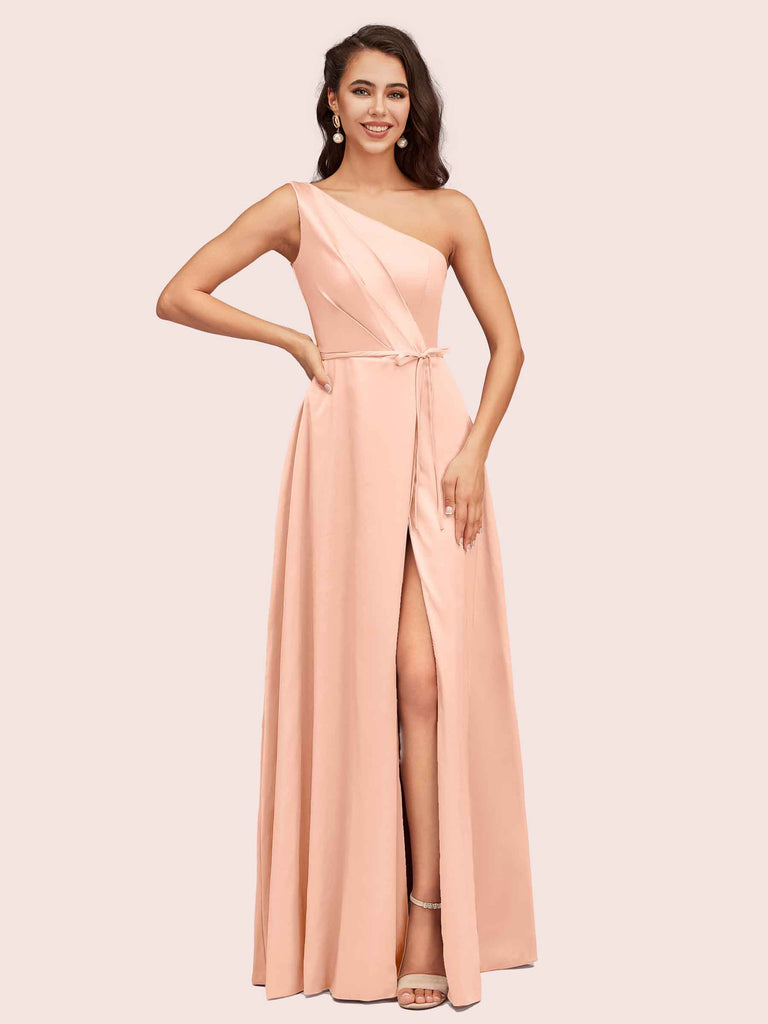 Elegant A-Line One Shoulder Long Soft Satin Bridesmaid Dresses Online