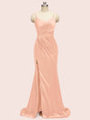 Fancy Spaghetti Straps Mermaid Long Soft Satin Girls Party Prom Dresses Online With Slit