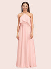Elegant A-line Halter Sleeveless Long Soft Satin Bridesmaid Dresses Online