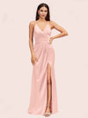 Sexy Spaghetti Straps V-neck Long Silky Soft Satin Formal Prom Dresses With Slit