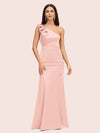 Elegant One Shoulder Mermaid Long Soft Satin Bridesmaid Dresses Online