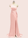 Sexy Side Slit Mermaid One Shoulder Long Soft Satin Bridesmaid Dresses Online