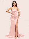 Sexy One Shoulder Mermaid Side Slit Long Soft Satin Bridesmaid Dresses Online