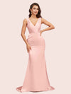 Sexy V-Neck Mermaid Long Soft Satin Bridesmaid Dresses Online