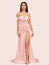 Sexy Side Slit Off Shoulder Long Soft Satin Mermaid Bridesmaid Dresses For Sale