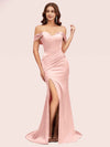 Sexy Off Shoulder Side Slit Long Soft Satin Mermaid Party Prom Dresses Online