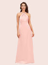 Elegant A-line Halter Sleeveless Floor Length Long Soft Satin Bridesmaid Dresses