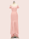 Sexy Cold Shoulder High Low Asymmetric Soft Satin Bridesmaid Dresses Online
