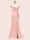 Elegant Strapless Side slit Mermaid One Shoulder Long Soft Satin Bridesmaid Dresses