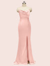 Sexy Cowl Neck Spaghetti Straps Mermaid Long Soft Satin Bridesmaid Dresses With Slit