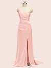 Unique See Through Side Slit Soft Satin Long Formal Prom Dresses Online