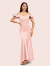Sexy Mermaid Cold Shoulder Silky Satin High Low Prom Dresses Online