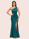 Sexy Mermaid One Shoulder Side Slit Soft Satin Formal Prom Dresses For Women