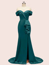 Elegant Off Shoulder Mermaid Long Soft Satin Party Prom Dresses For Women