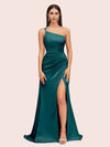 Soft Satin One Shoulder Side Slit Silky Long Mermaid Bridesmaid Dresses Online For Sale