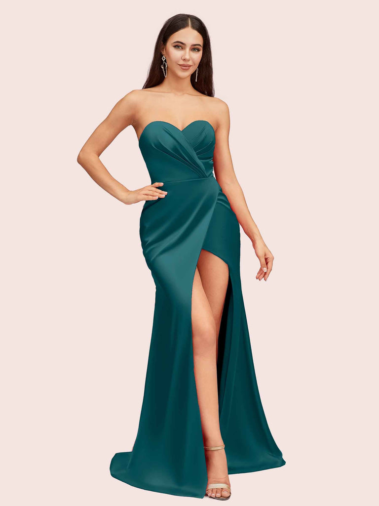 Simple Mermaid Sweetheart Side Slit Soft Satin Party Prom Dresses 2023 Simple Mermaid Sweetheart Side Slit Soft Satin Party Prom Dresses 2023