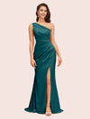 Elegant One Shoulder Mermaid Side Slit Silky Satin Evening Prom Dresses Online