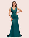 Sexy V-Neck Mermaid Long Silky Satin Formal Prom Dresses For Women
