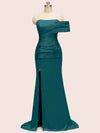 Elegant One Shoulder Long Side Slit Soft Satin Graduation Prom Dresses Online