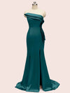 Sexy One Shoulder Side Slit Mermaid Long Soft Satin Evening Prom Dresses 2023