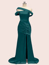 Sexy Mermaid One Shoulder Long Soft Satin Side Slit Formal Prom Dresses Online