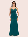 Sexy Mermaid Spaghetti Straps Long Soft Satin Evening Prom Dresses Online
