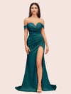 Sexy Side Slit Off Shoulder Long Soft Satin Mermaid Bridesmaid Dresses