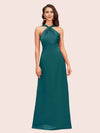 Simple Halter Long Soft Satin Formal Prom Dresses For Women