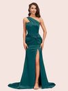 Sexy Mermaid One Shoulder Long Soft Satin Side Slit Bridesmaid Dresses Online