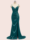 Elegant Spaghetti straps V-neck Mermaid Long Silky Satin Bridesmaid Dresses Online
