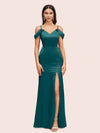 Sexy Cold Shoulder V-Neck Side Slit Mermaid Long Soft Satin Bridesmaid Dresses