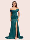 Sexy Side Slit Mermaid Off Shoulder Long Soft Satin Bridesmaid Dresses Online For Sale