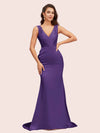 Sexy V-Neck Mermaid Long Soft Satin Bridesmaid Dresses Online