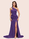 Sexy Mermaid One Shoulder Long Soft Satin Side Slit Formal Prom Dresses Online